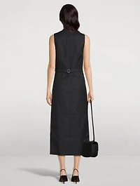 Button-Front Dress Pinstripe Print