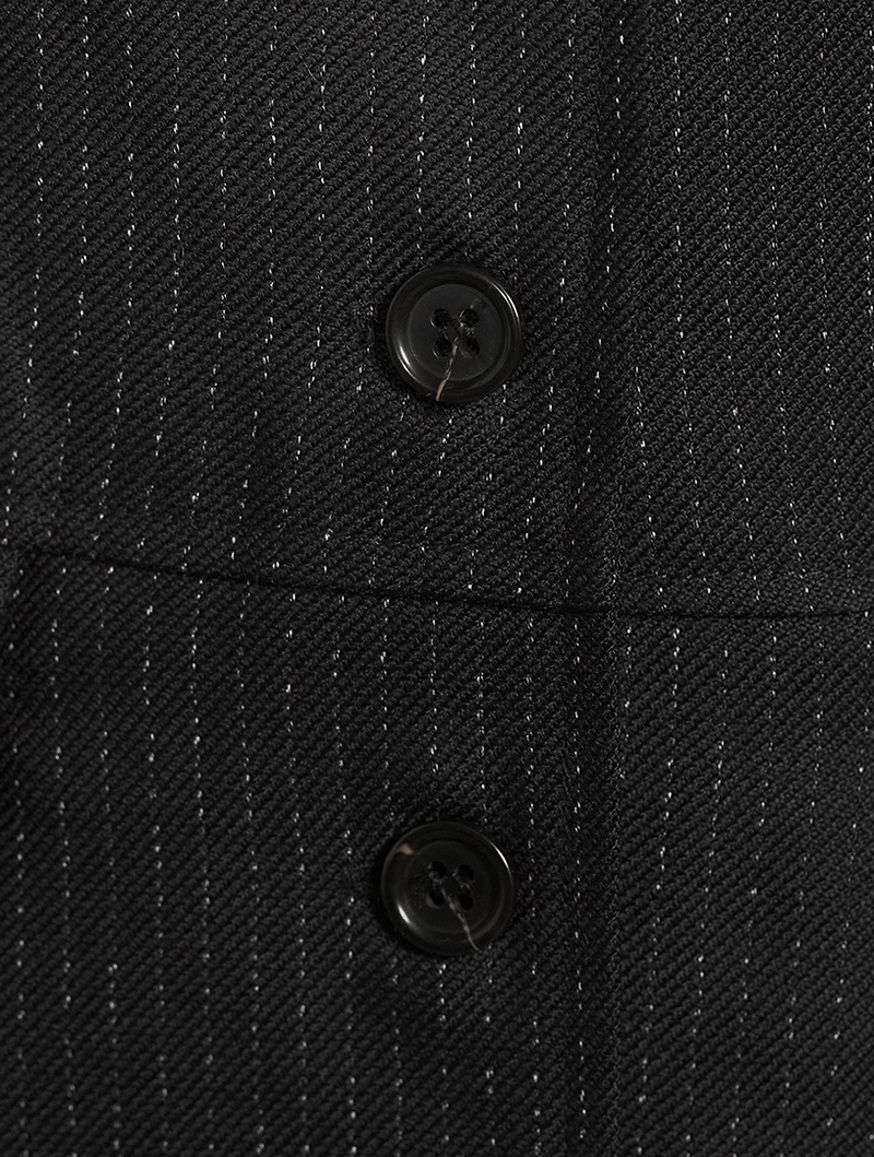 Button-Front Dress Pinstripe Print