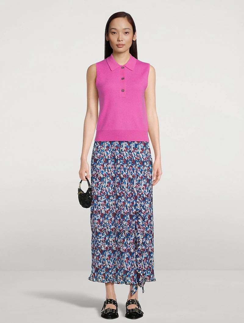 Pleated Georgette Flounce Midi Skirt