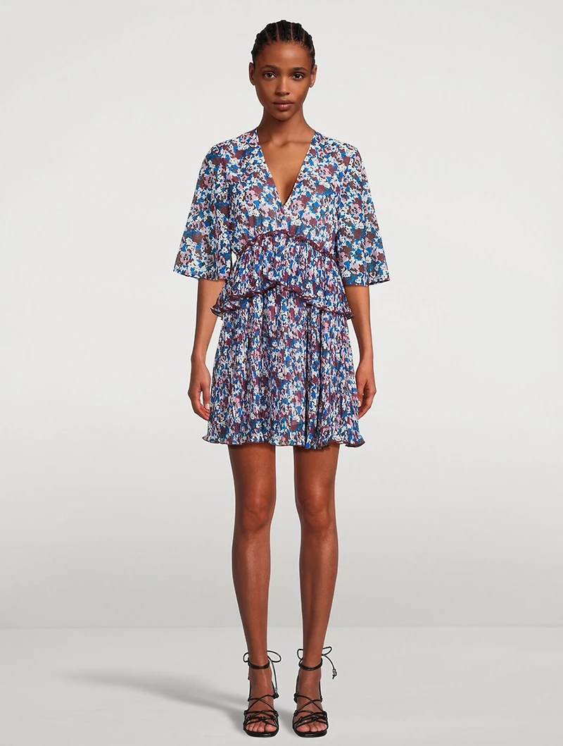 Pleated Georgette Flounce Mini Dress