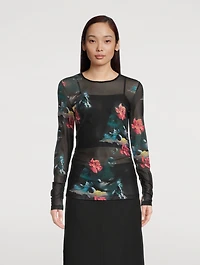 Mesh Printed Long-Sleeve Top