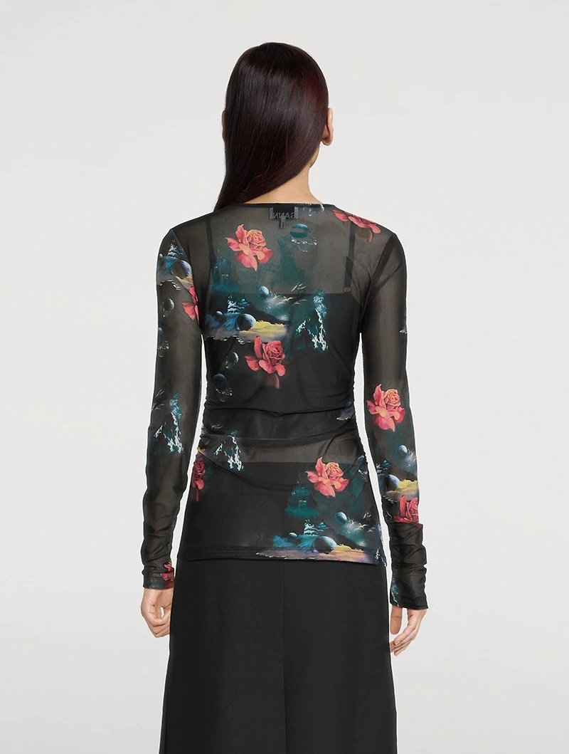 Mesh Printed Long-Sleeve Top
