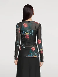 Mesh Printed Long-Sleeve Top