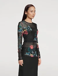 Mesh Printed Long-Sleeve Top