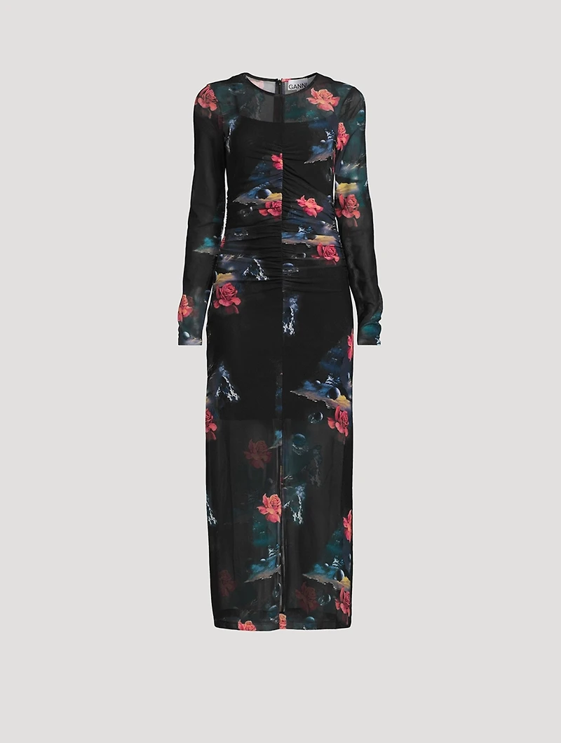Mesh Ruched Long Dress