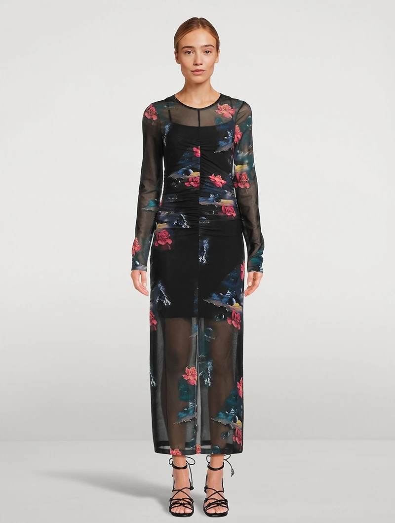 Mesh Ruched Long Dress