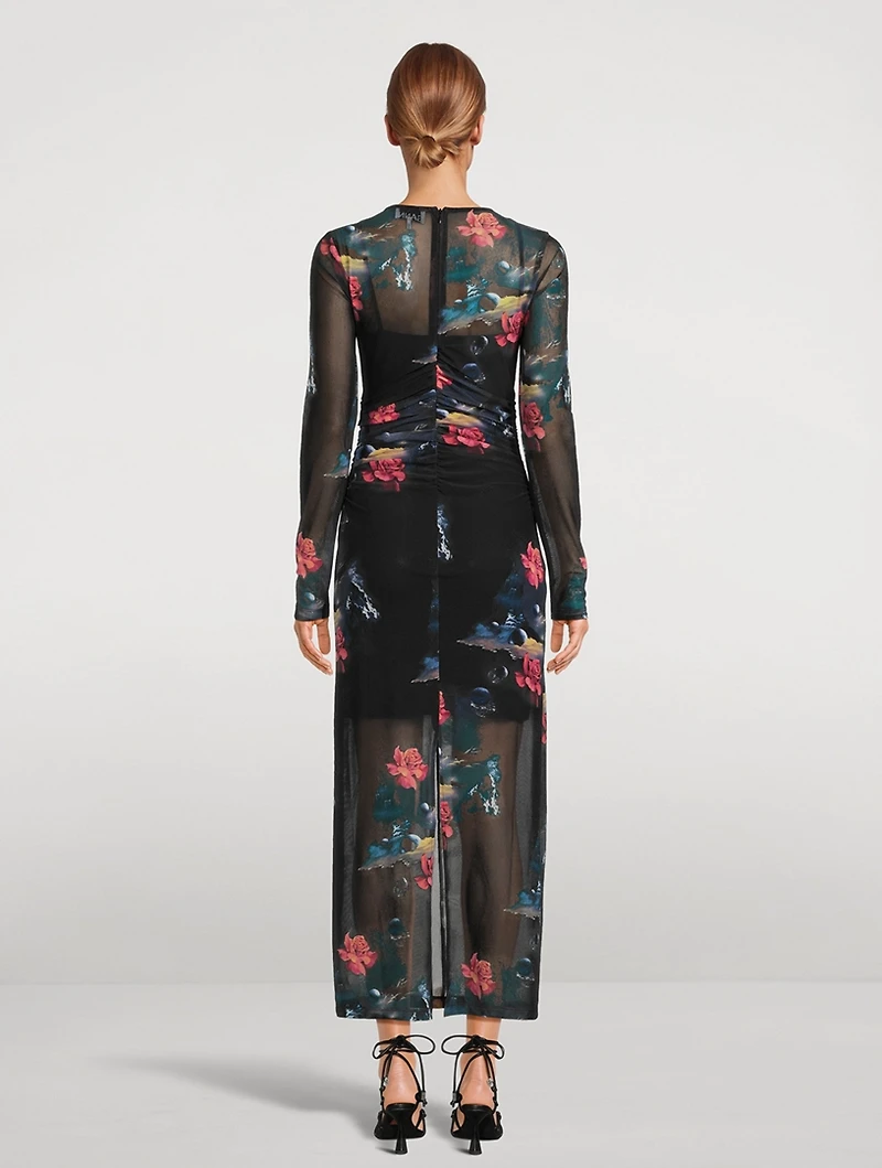 Mesh Ruched Long Dress