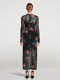 Mesh Ruched Long Dress
