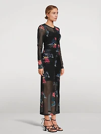 Mesh Ruched Long Dress