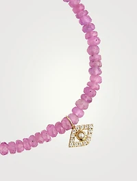 Pink Sapphire Beaded Bracelet With Gold And Diamond And Pearl Evil Eye Charm