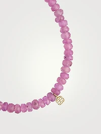 Pink Sapphire Beaded Bracelet With Gold And Diamond And Pearl Evil Eye Charm