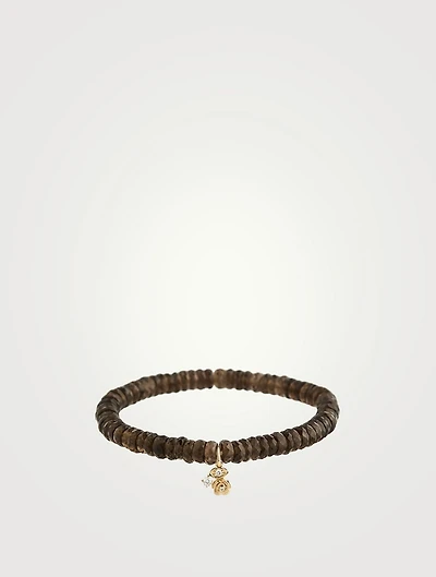 Smokey Topaz Beaded Bracelet With Gold And Diamond Rose Charm