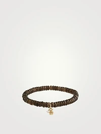 Smokey Topaz Beaded Bracelet With Gold And Diamond Rose Charm