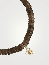 Smokey Topaz Beaded Bracelet With Gold And Diamond Rose Charm