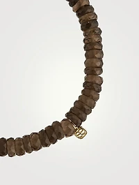 Smokey Topaz Beaded Bracelet With Gold And Diamond Rose Charm