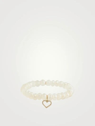 Champagne Chalcedony Beaded Bracelet With Gold And Diamond Heart Charm