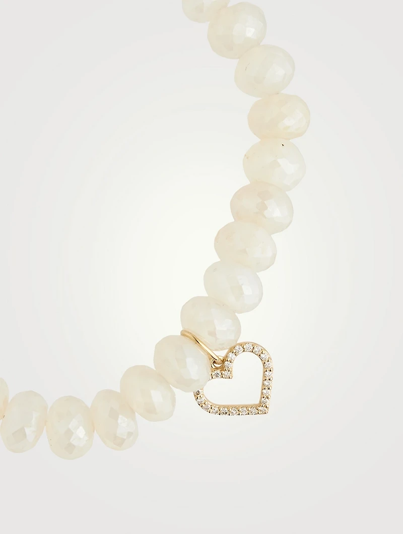 Champagne Chalcedony Beaded Bracelet With Gold And Diamond Heart Charm