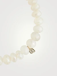 Champagne Chalcedony Beaded Bracelet With Gold And Diamond Heart Charm