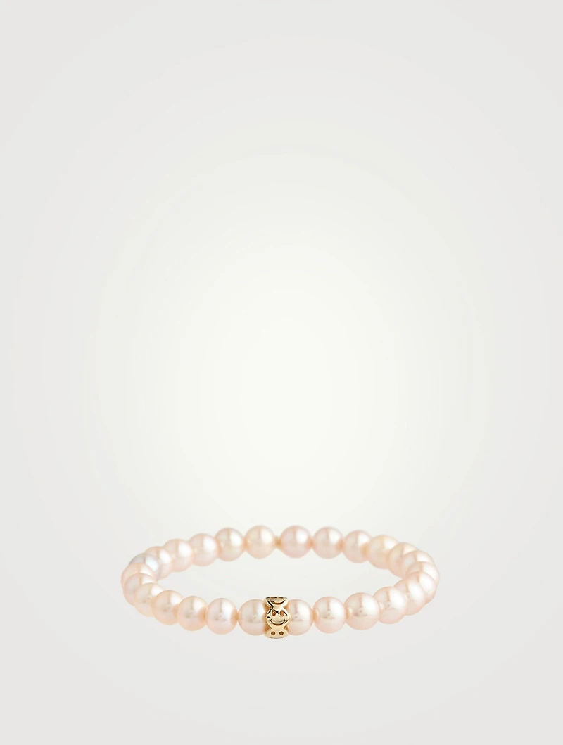 Pearl Beaded Bracelet With Happy Face Charm