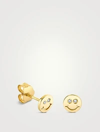Tiny Gold Happy Face Stud Earring With Diamonds