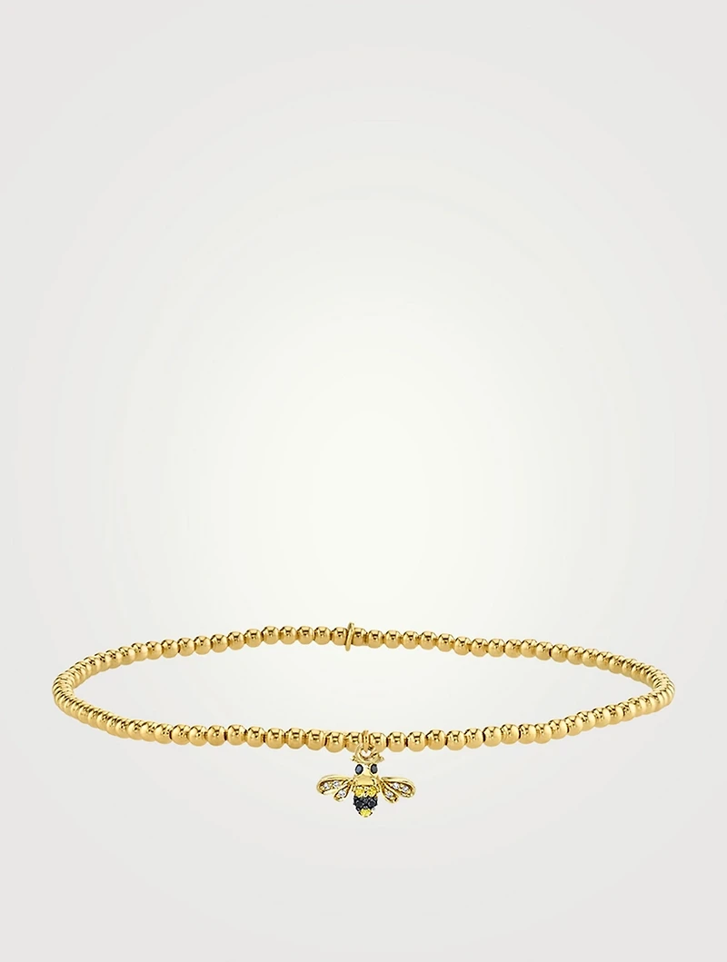 14K Gold Beaded Bracelet With Bee Charm