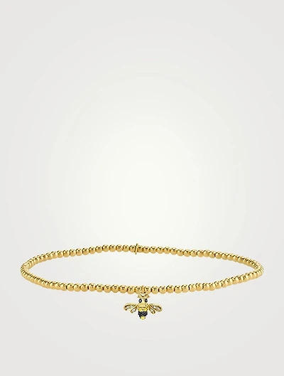 14K Gold Beaded Bracelet With Bee Charm