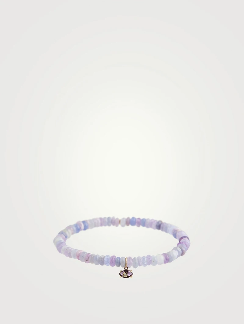 Hackmanite Beaded Bracelet With Gold, Amethyst And Diamond Evil Eye Charm