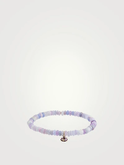Hackmanite Beaded Bracelet With Gold, Amethyst And Diamond Evil Eye Charm