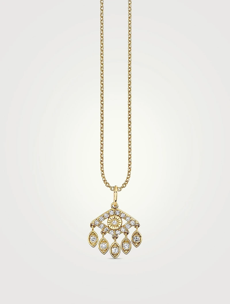 Gold Evil Eye Charm Necklace With Diamonds