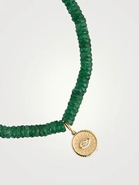 Aventurine Beaded Bracelet With Gold Diamond Eye Coin Charm