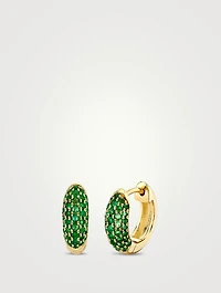 Puffy Huggie Hoop Earrings With Emeralds