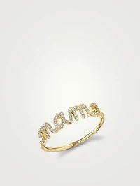 Gold Script Mama Ring With Diamonds