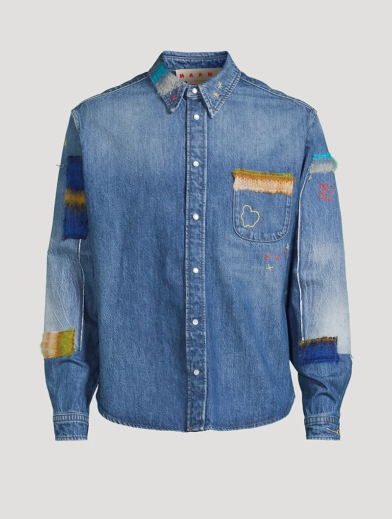 Denim Shirt With Mohair Patches