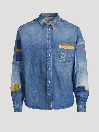 Denim Shirt With Mohair Patches