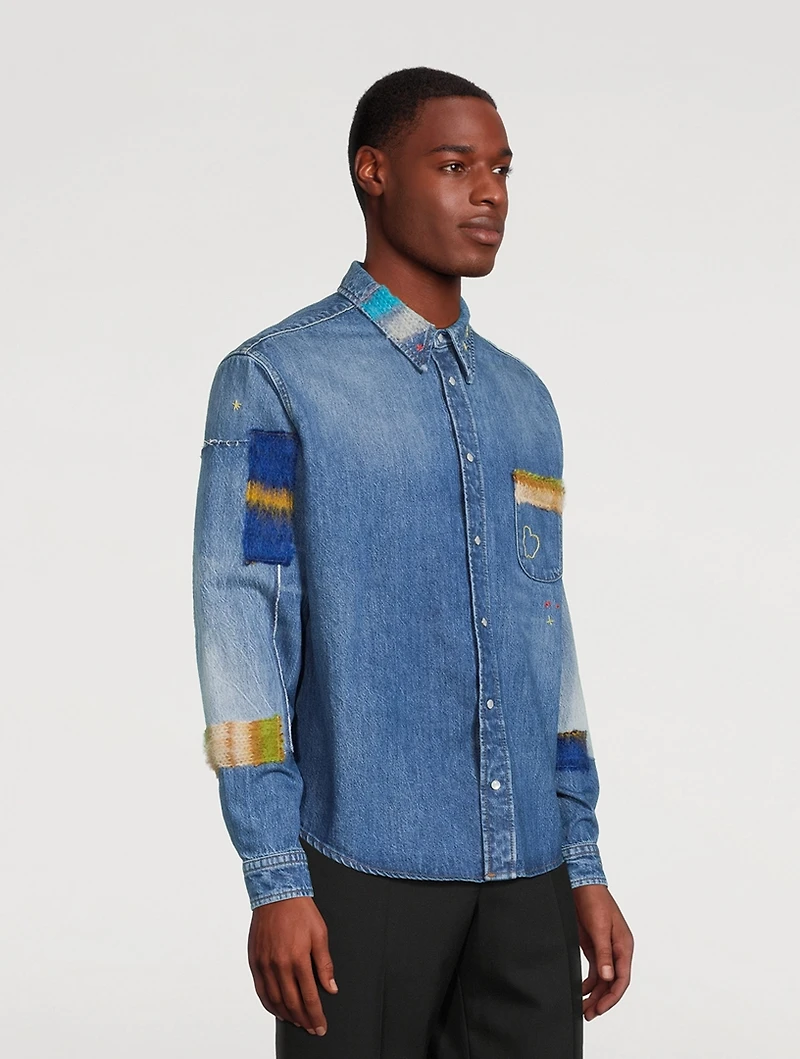 Denim Shirt With Mohair Patches
