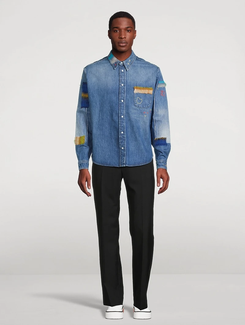 Denim Shirt With Mohair Patches