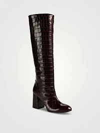 Flareblock Croc-Embossed Leather Knee-High Boots