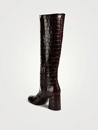 Flareblock Croc-Embossed Leather Knee-High Boots