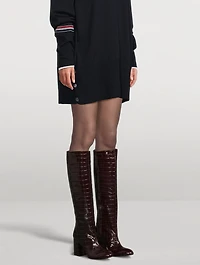 Flareblock Croc-Embossed Leather Knee-High Boots