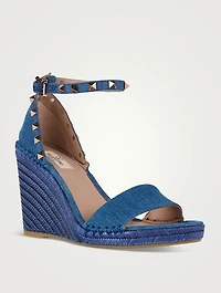Rockstud Denim Espadrille Wedge Sandals