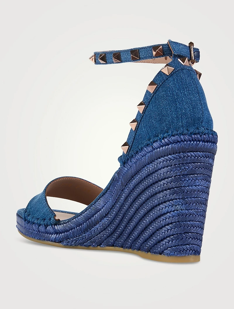 Rockstud Denim Espadrille Wedge Sandals