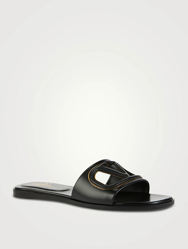 VLOGO Cut-Out Leather Slide Sandals