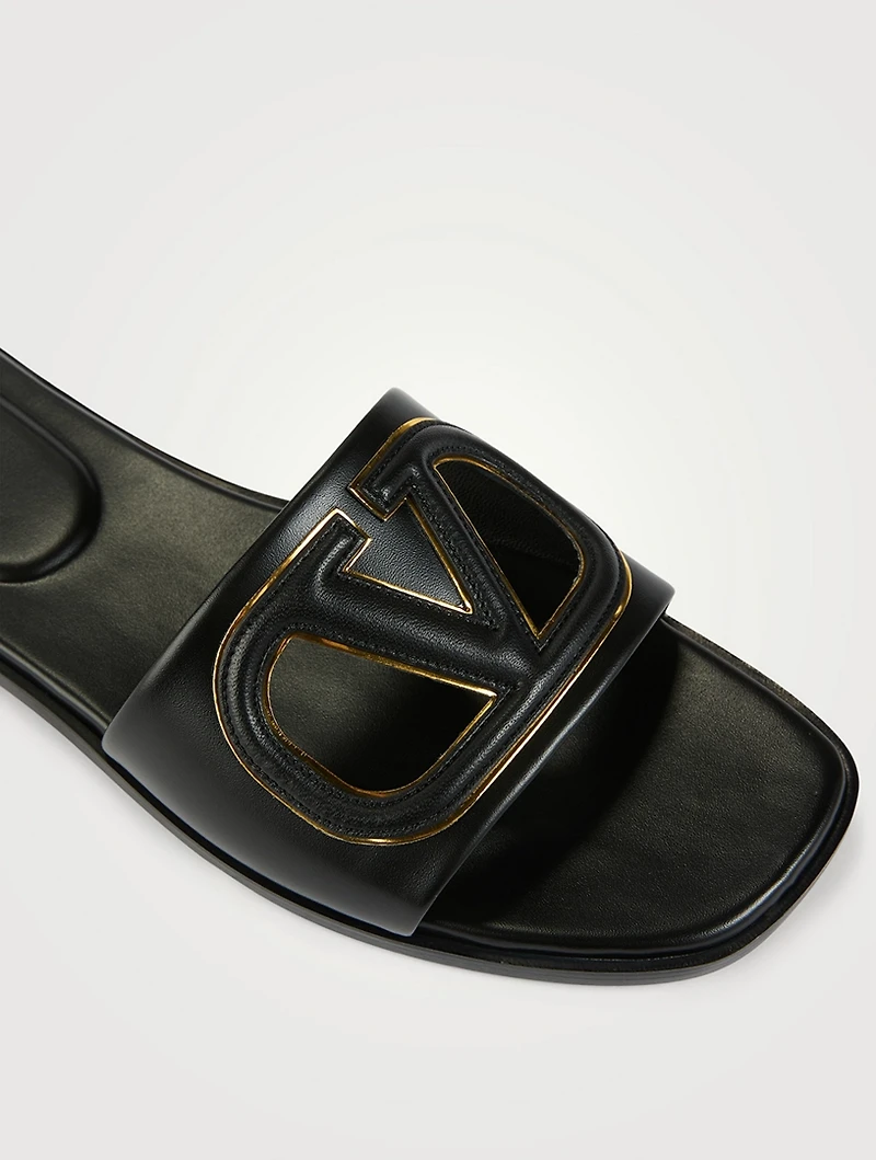 VLOGO Cut-Out Leather Slide Sandals