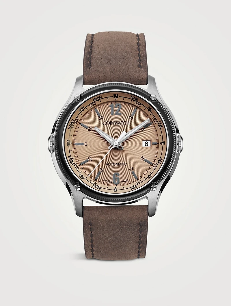 Medallion Stainless Steel Compass Watch