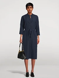 Cotton And Linen Band-Collar Midi Dress