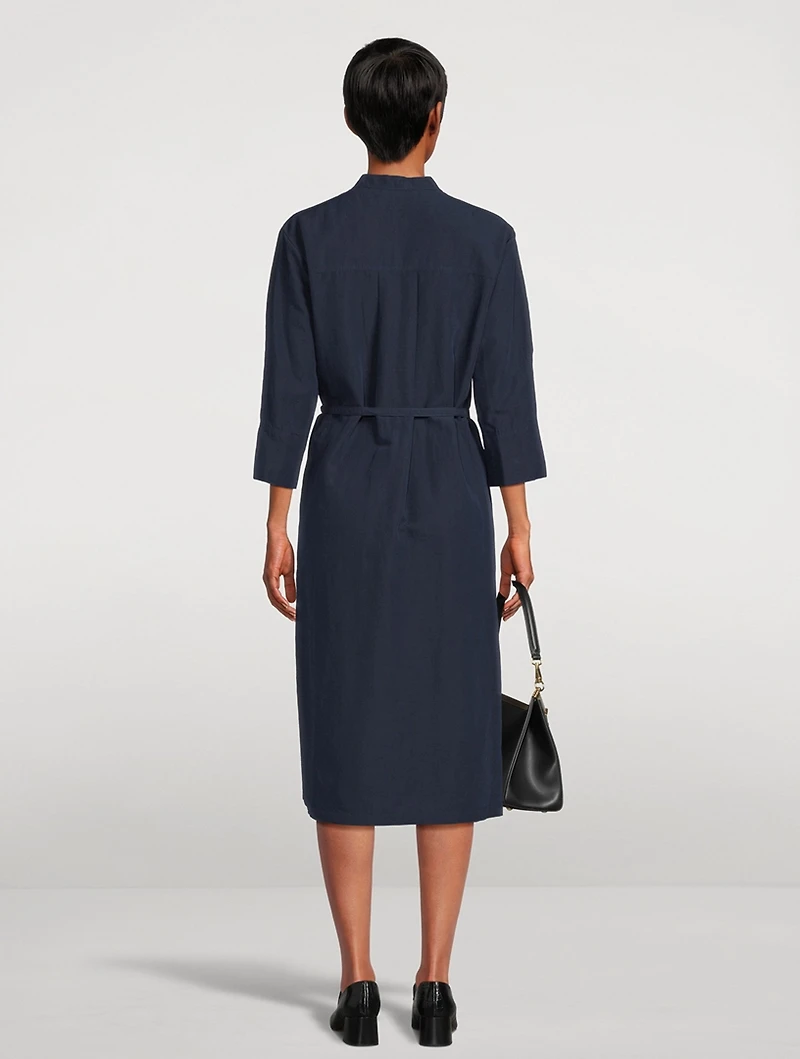 Cotton And Linen Band-Collar Midi Dress