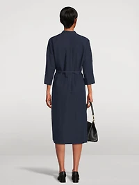 Cotton And Linen Band-Collar Midi Dress