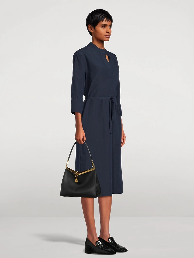 Cotton And Linen Band-Collar Midi Dress
