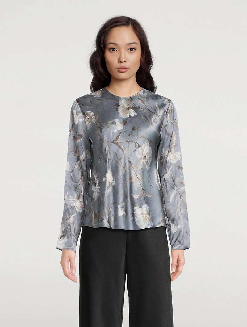 Night Carnation Silk Bias Blouse