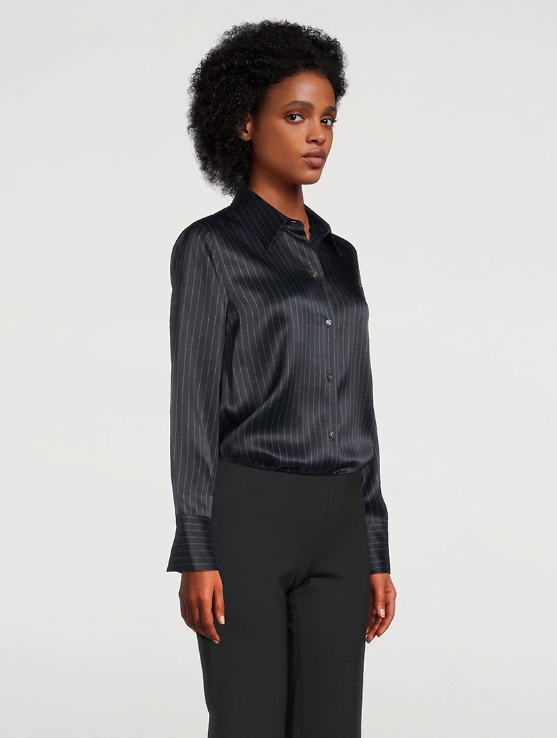 Slim Silk Shirt Pinstripe Print